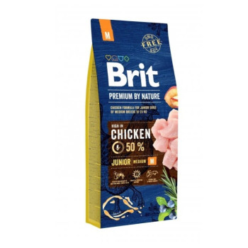 Brit Premium by Nature Junior M корм для щенков средних пород, с курицей - 15 кг