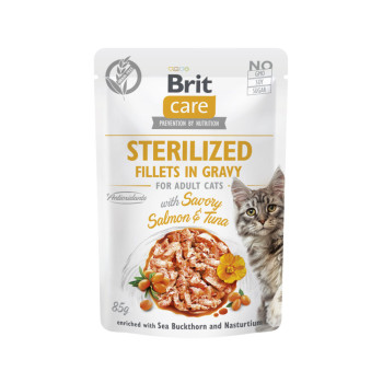 Brit Care Cat Sterilized Fillets In Gravy Savory Salmon & Tuna, с тунцем и лососем - 85 г