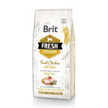 Brit Fresh Adult Chicken & Potato корм для взрослых собак с курицей - 12 кг