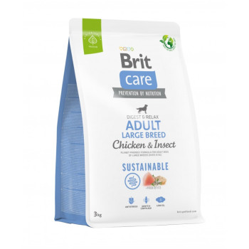 Brit Care Adult Large Sustainable корм для собак великих порід, з куркою та комахами - 3 кг