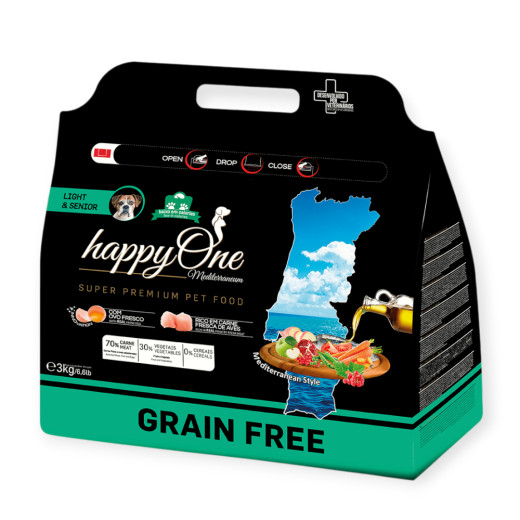 happyOne Mediterraneum Lights & Senior Fresh Meat корм для літніх собак, з м'ясом птиці - 3 кг