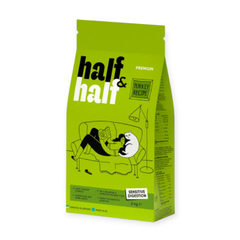 Half&Half Sensitive Digestion Cats корм для котів із чутливим травленням, з індичкою -2 кг