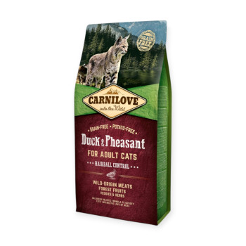 Carnilove Cat Duck & Pheasant Hairball Control для виведення шерсті, з качкою та фазаном - 6 кг