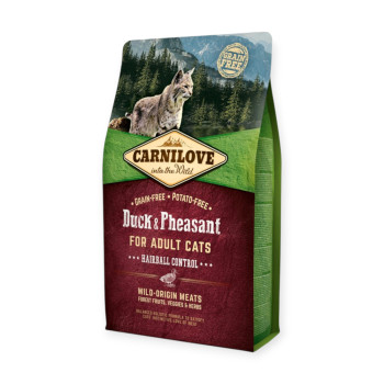 Carnilove Cat Duck & Pheasant Hairball Control для виведення шерсті, з качкою та фазаном - 2 кг