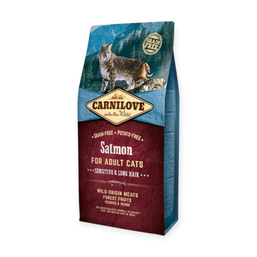 Carnilove Cat Salmon Sensitive & Long Hair корм для довгошерстих котів, лососем - 6 кг