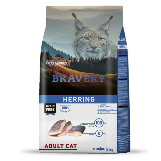 Bravery Adult Cat Herring корм для активных кошек с сельдью - 2 кг
