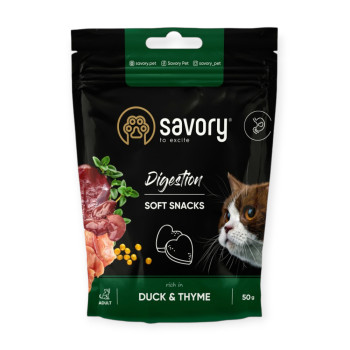 Savory Cat Digestion Soft Snack лакомства для улучшения пищеварения кошек, с уткой и тимьяном - 50 г