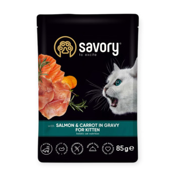 Savory Kitten Pouch Salmon & Carrot in Gravy для кошенят, з лососем та морквою - 85 г