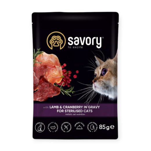 Savory Cat Sterilised Pouch Lamb & Cranberry для стерилізованих котів, з ягням - 85 г