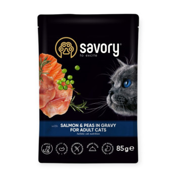 Savory Cat Adult Pouch Salmon & Peas in Gravy корм для котів, з лососем та горошком - 85 г