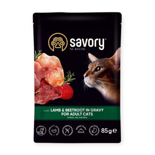 Savory Cat Adult Pouch Lamb & Beetroot in Gravy корм для котів, з ягням та буряком - 85 г