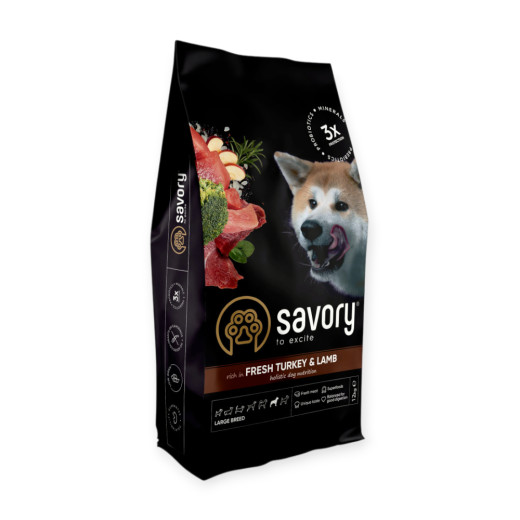 Savory Dog Large Fresh Turkey & Lamb корм для собак великих порід, з індичкою та ягням - 12 кг