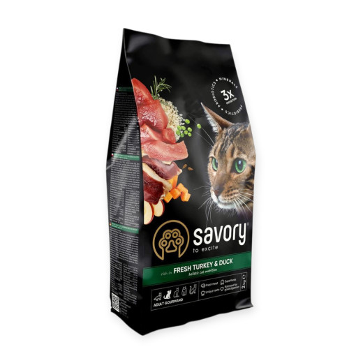 Savory Adult Cat Gourmand Fresh Turkey & Duck корм для котів, з індичкою та качкою - 2 кг