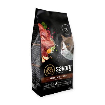 Savory Adult Cat Sensitive Digestion Fresh Lamb & Turkey для котів, з ягням та індичкою - 2 кг