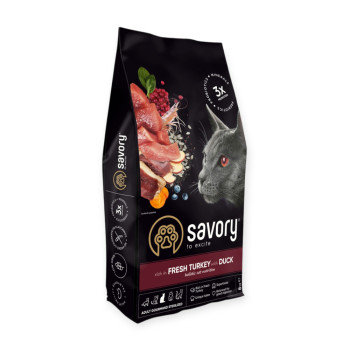 Savory Adult Cat Steril Fresh Turkey & Duck для стерилізованих котів, з індичкою та качкою - 8 кг