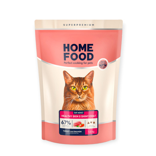 Home Food Cat Adult Healthy Skin & Shiny Coat корм для кошек, с лососем и индейкой - 1,6 кг
