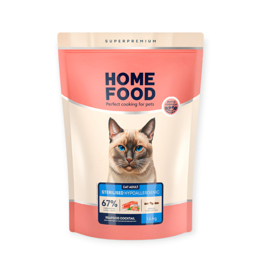 Home Food Cat Adult Hypoallergenic For Sterilised & Neutered для котів, морський коктейль - 1,6 кг
