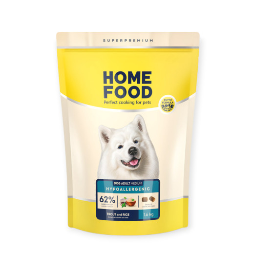 Home Food Dog Adult Medium Hypoallergenic для собак середніх порід, з фореллю та рисом - 1,6 кг