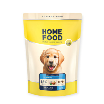 Home Food Hypoallergenic For Puppies для щенков средних и крупных пород, с форелью - 1,6 кг