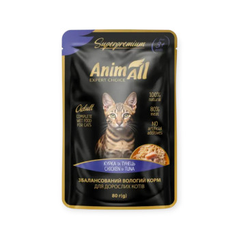 AnimAll влажный корм для кошек, с тунцем и курицей - 80 г
