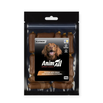 AnimAll Platinum лакомство для щенков и взрослых собак, колбаски с курицей - 100 г