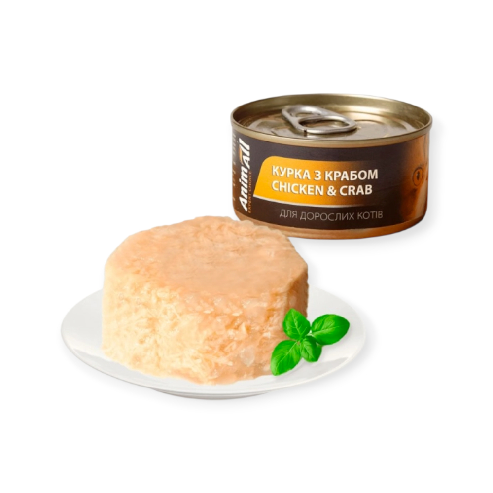 AnimAll Chicken & Crab влажный корм для кошек, с курой и крабом - 85 г