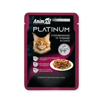 AnimAll Platinum влажный корм для кошек, с говядиной и травами - 85 г