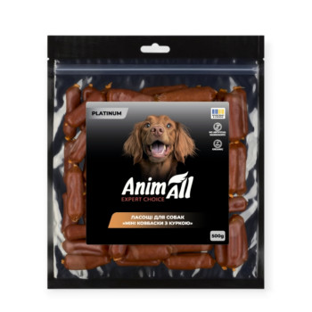 AnimAll Platinum лакомство для щенков и взрослых собак, колбаски с курицей - 500 г