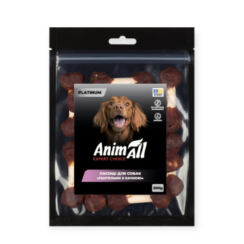 AnimAll Platinum лакомство для собак, гантельки с уткой - 200 г