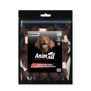 AnimAll Platinum лакомство для собак, гантельки с говядиной - 200 г