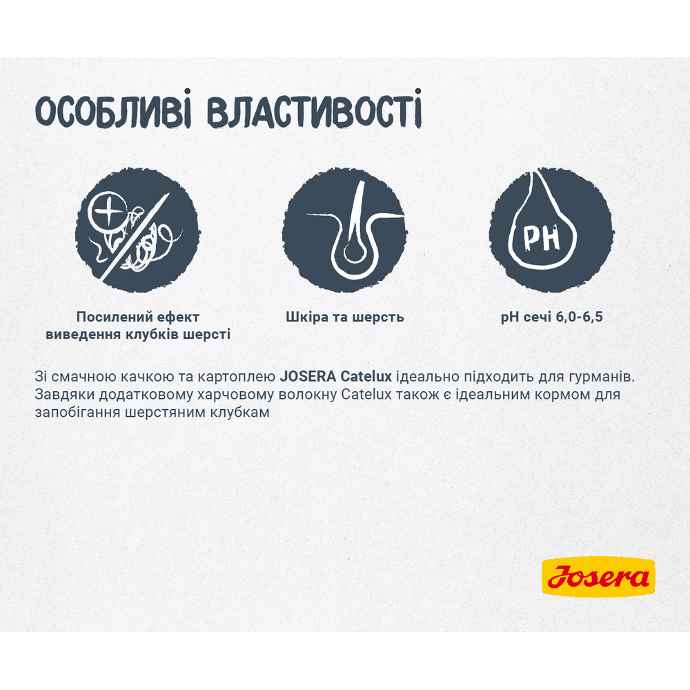 Josera Cat Catelux корм для выведения комков шестры у кошек, с уткой - 2 кг