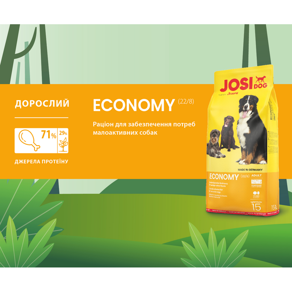 Josera JosiDog Economy корм для малоактивних собак, з м'ясом - 15 кг