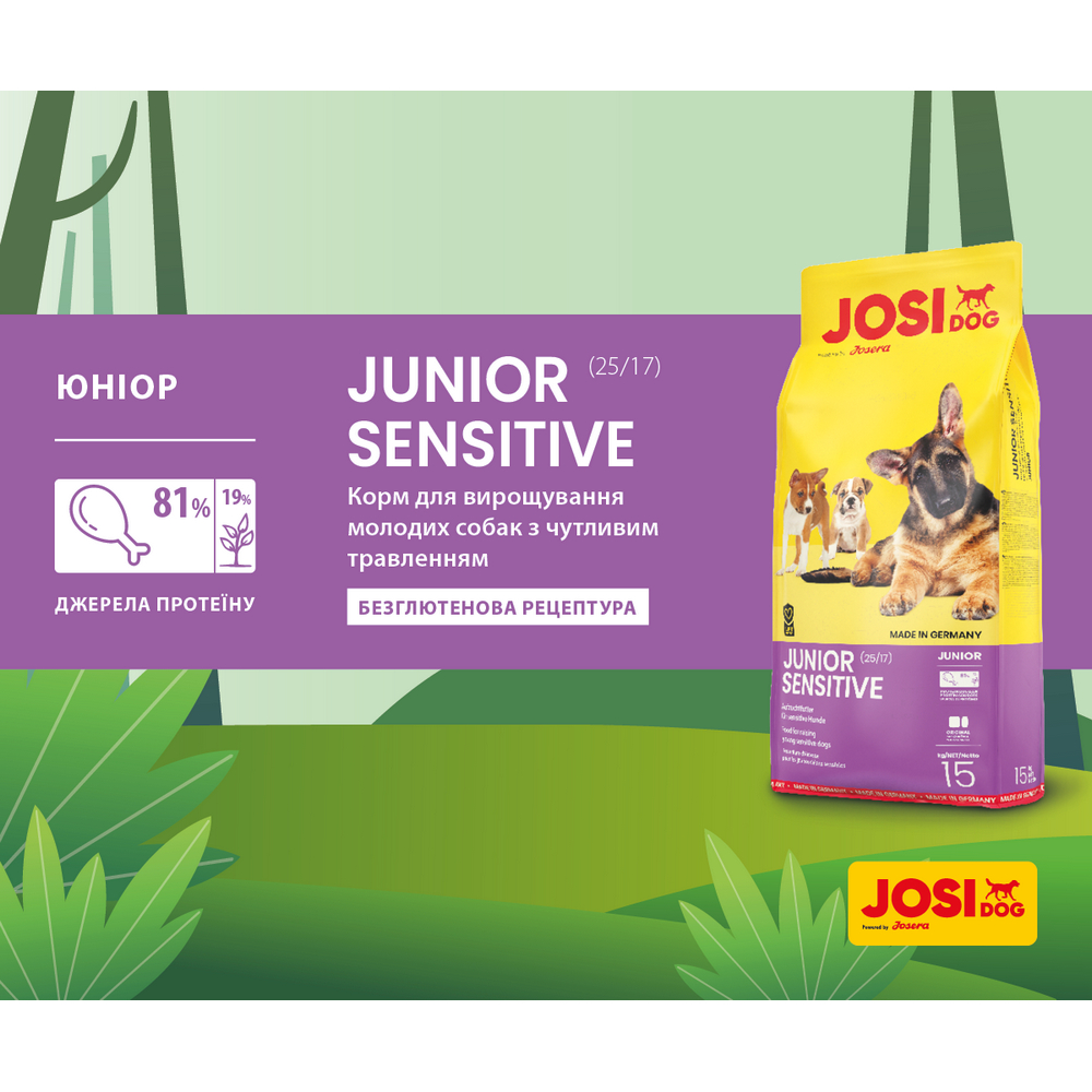 Josera JosiDog Junior Sensitive корм для цуценят з чутливим травленням - 15 кг