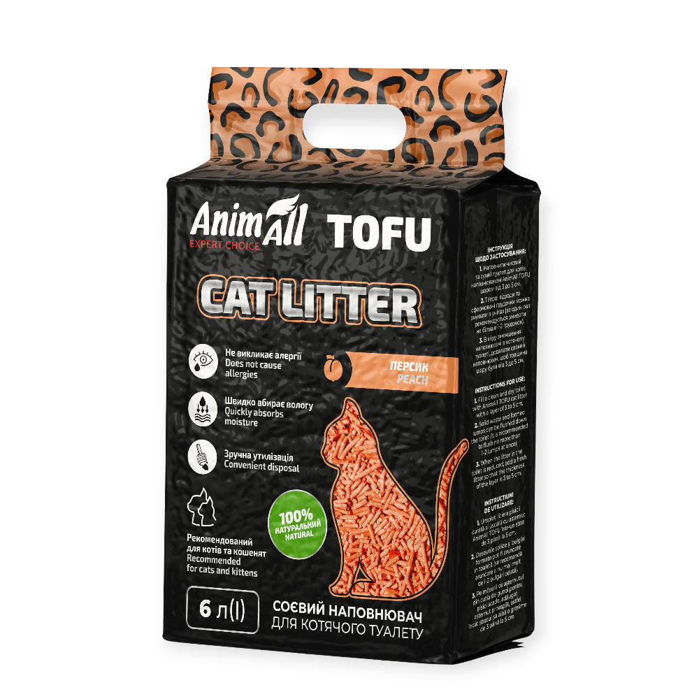 AnimAll Tofu соевый наполнитель, с ароматом персика - 6 л