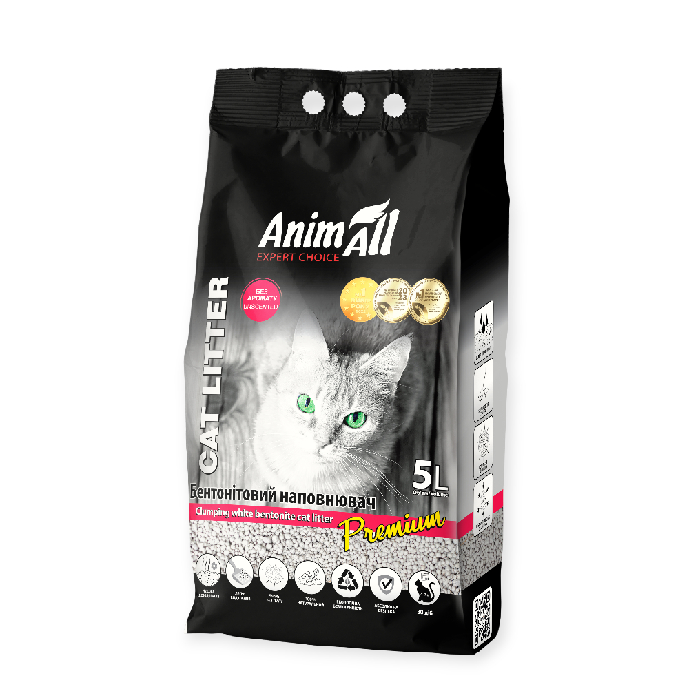 AnimAll белый бентонитовый наполнитель, без аромата - 5 л