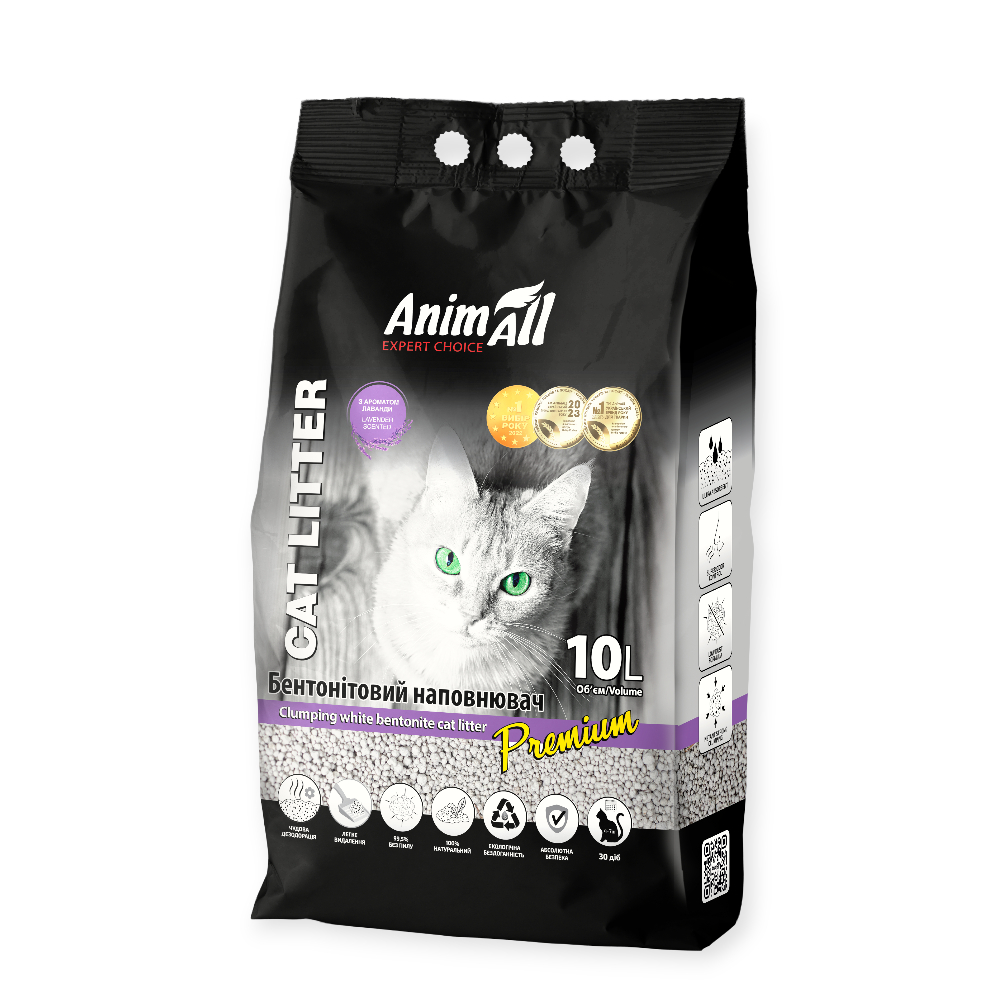 AnimAll белый бентонитовый наполнитель, с ароматом лаванды - 10 л