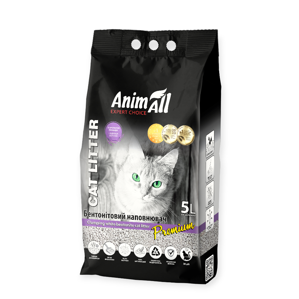 AnimAll белый бентонитовый наполнитель, с ароматом лаванды - 5 л