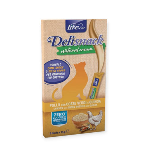 LifeCat Deli Snack Natural Cream  кремові ласощі, з куркою, мідіями та кіноа - 15 г х 6 шт