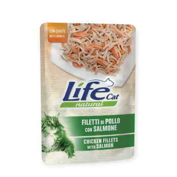 LifeCat пауч для кошек с куриным филе и лососем - 70 г