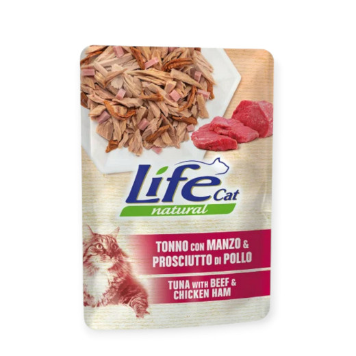 LifeCat пауч для кошек с тунцем, говядиной и шинкой - 70 г