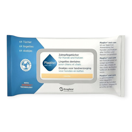 Plaqtiv+ Dental Wipes стоматологічні серветки для собак та котів - 64 шт