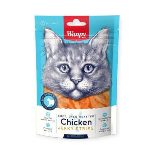 Wanpy Soft Chicken Jerky Strips ласощі для котів, смужки м'якого курячого філе - 80 г