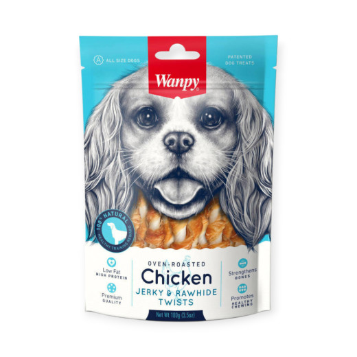 Wanpy Chicken Jerky Rawhide Twists ласощі для собак, палички з куркою - 100 г