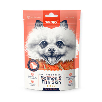 Wanpy Soft Salmon & Fish Skin Bites лакомство для собак, мягкие кусочки лосося - 100 г
