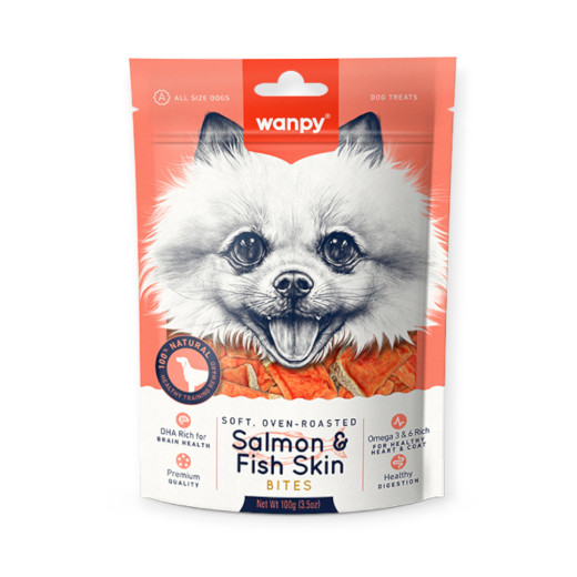 Wanpy Soft Salmon & Fish Skin Bites ласощі для собак, м'які шматочки лосося - 100 г