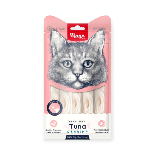 Wanpy Creamy Treat Tuna & Shrimp ласощі для котів, з тунцем та креветками - 14 г х 5 шт