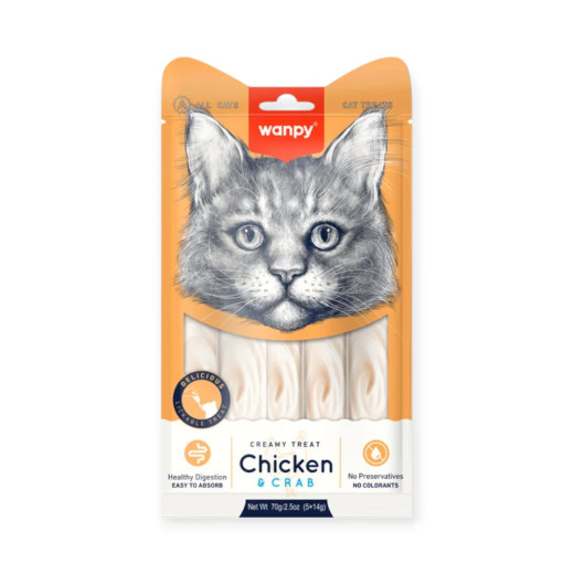 Wanpy Creamy Treat ласощі для котів, з куркою та крабом - 14 г х 5 шт