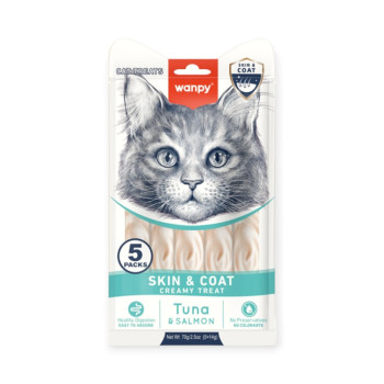 Wanpy Functional Creamy Treat Skin & Coat лакомство для кошек, с рыбой - 14 г х 5 шт