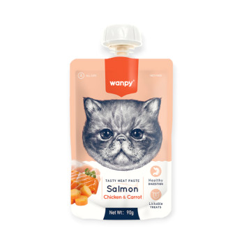 Wanpy Salmon, Chicken & Carrot крем-суп для котів та кошенят, з лососем та куркою - 90 г