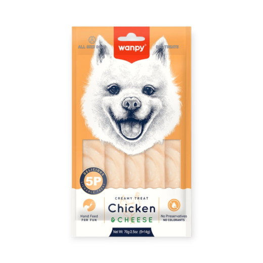 Wanpy Creamy Lickable Treat Chicken & Cheese ласощі для собак, з куркою та сиром - 14 г х 5 шт